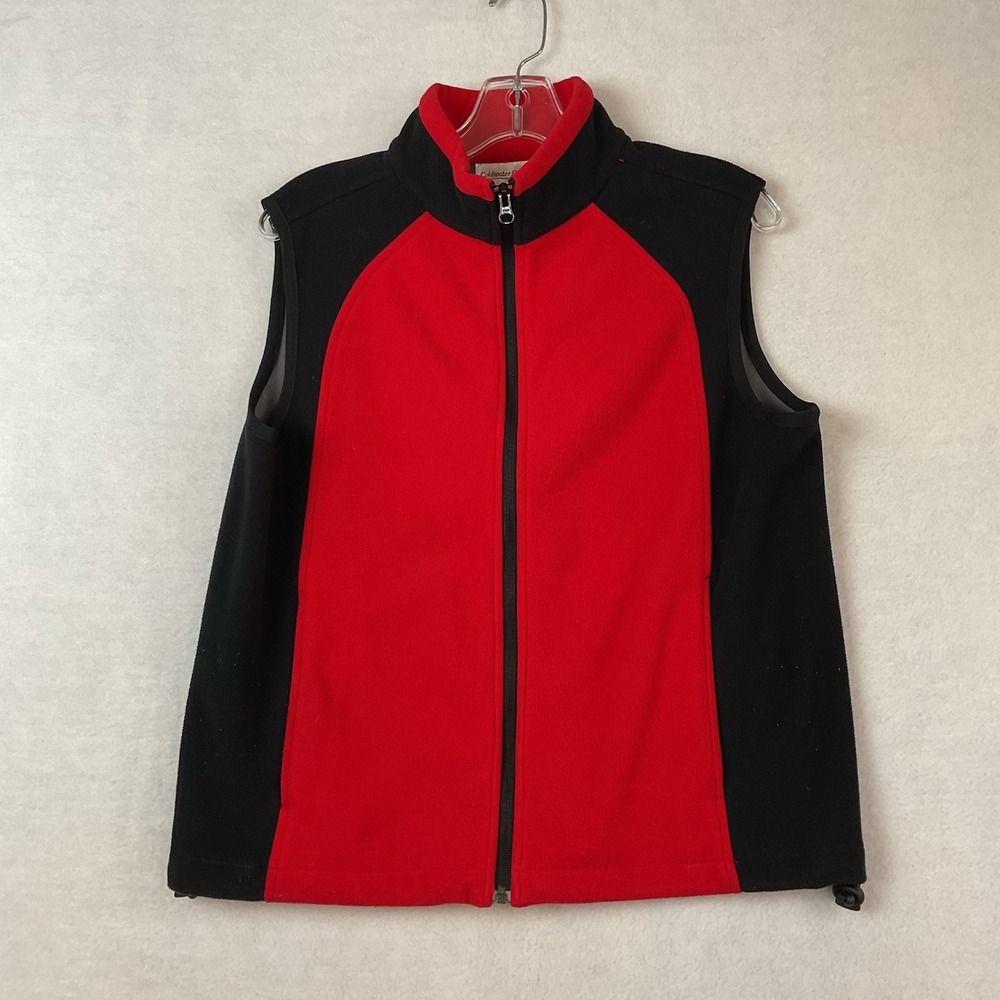 Coldwater Creek Fleece Vest Womens M Red Black Full Front Zip Pockets